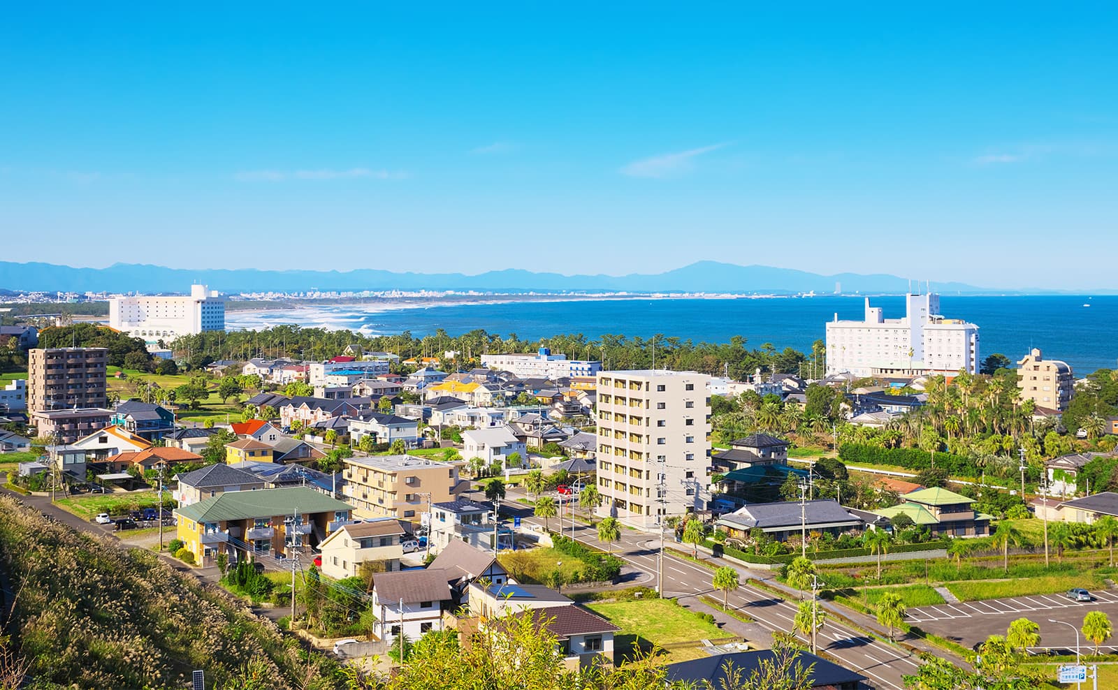 海と住宅地を背景に、投資家向けの収益最大化提案を紹介するウェブサイトのビジュアル